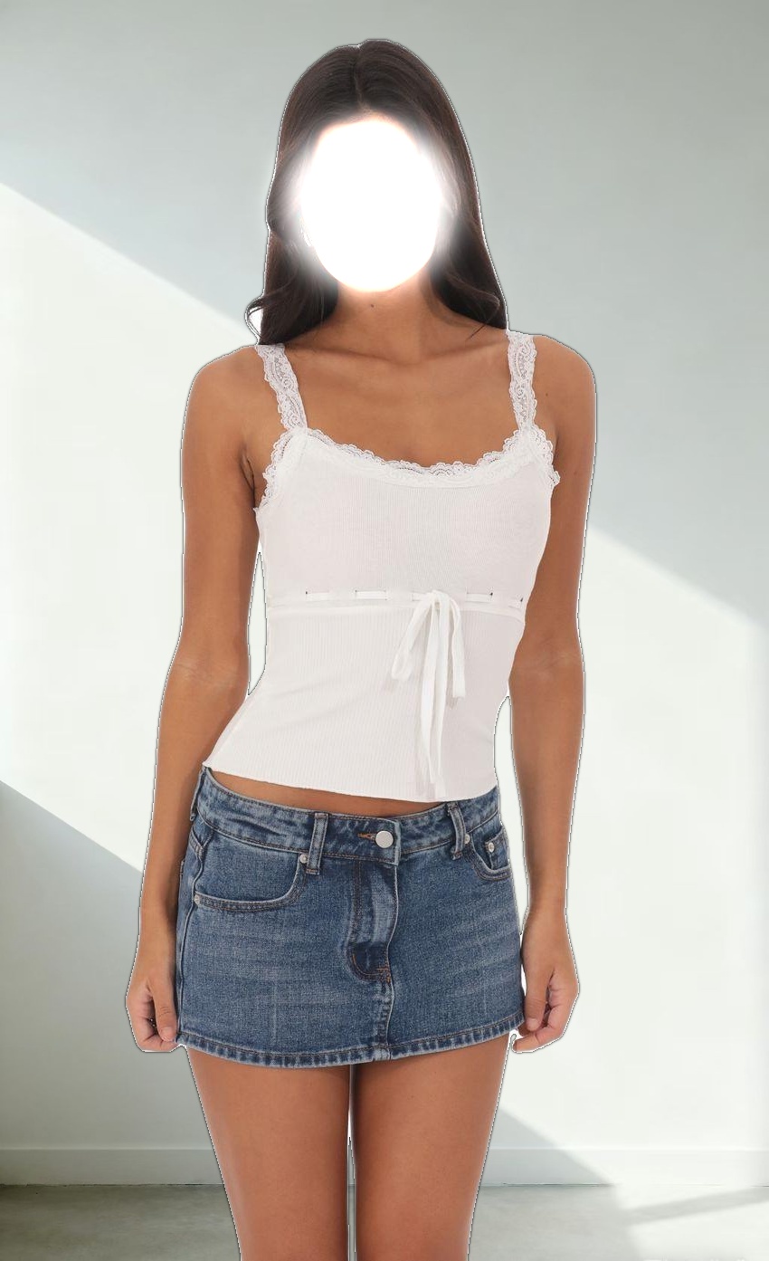 Drawstring Lace Trim Top in White
