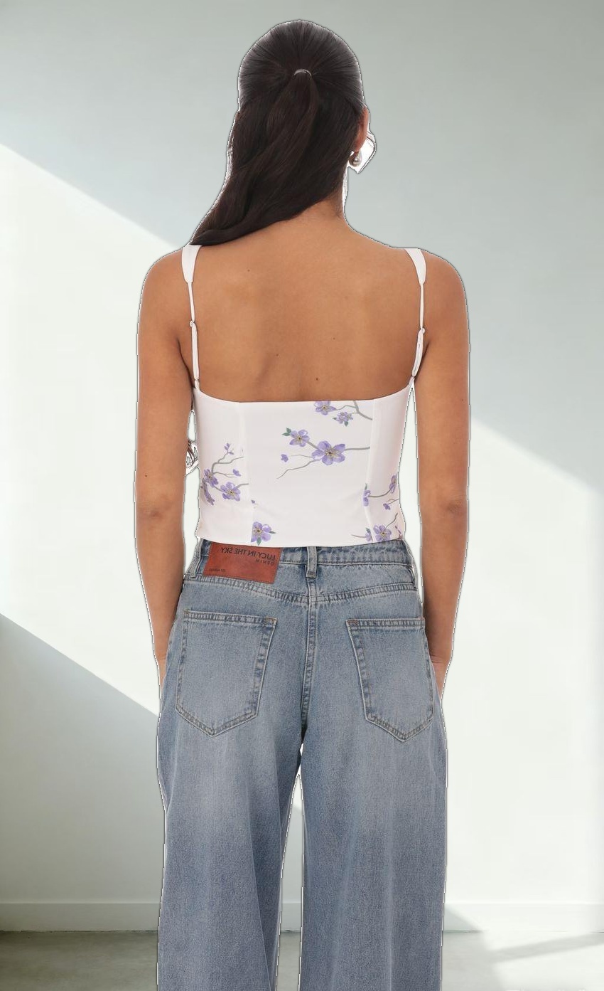 Floral Front Tie Vest Top in White