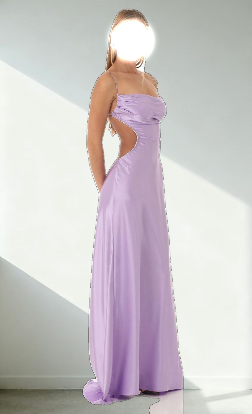 Satin Rhinestone Maxi Dress in Purple
