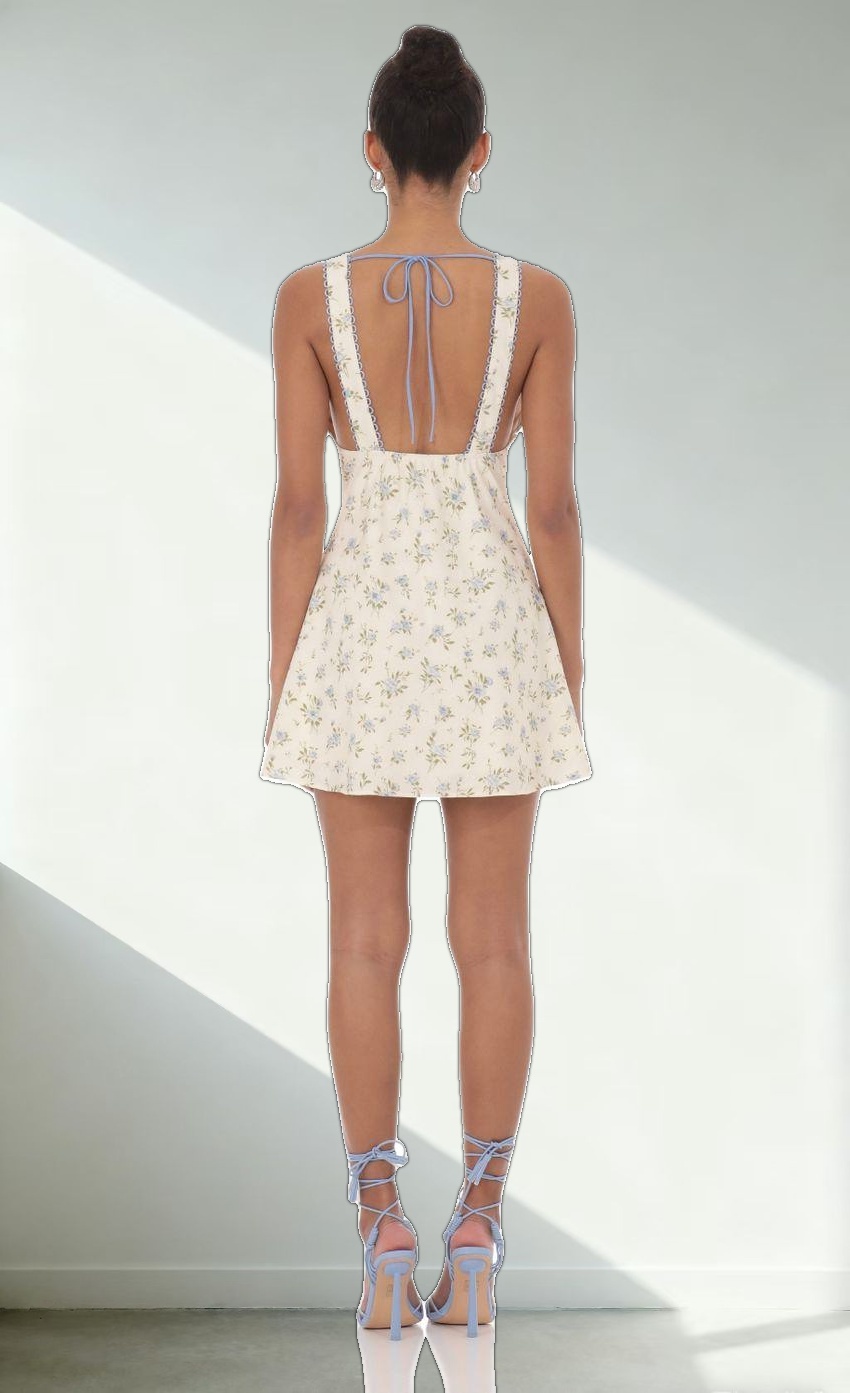 Floral Plunge Neck Dress in Cream