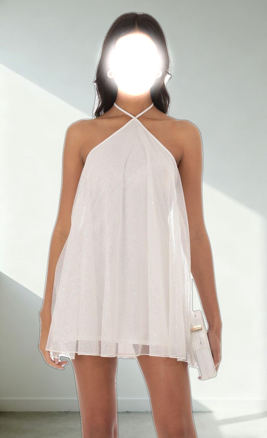 Shimmer Halter Shift Dress in White
