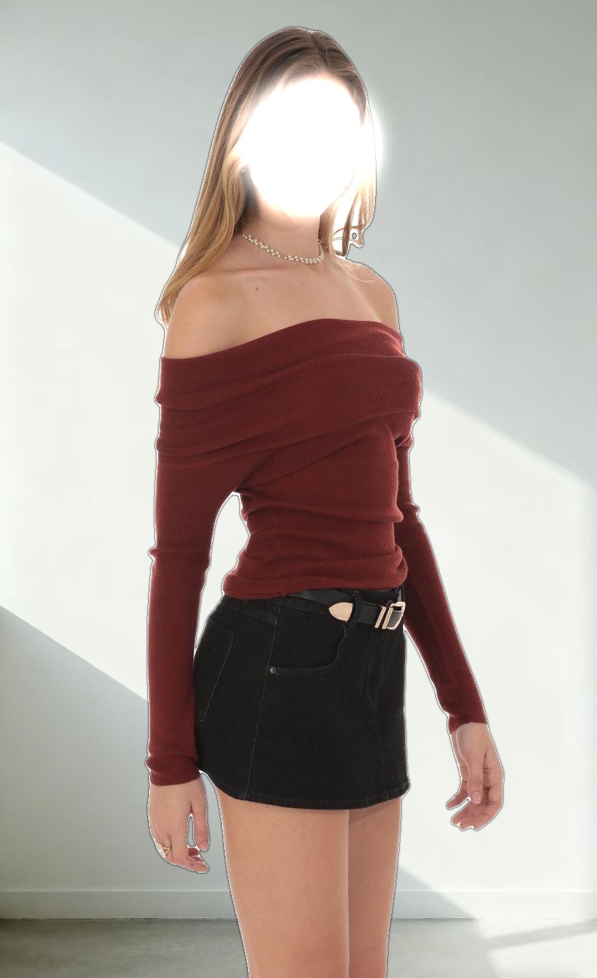 Fold Over Off Shoulder Top in Rust Red