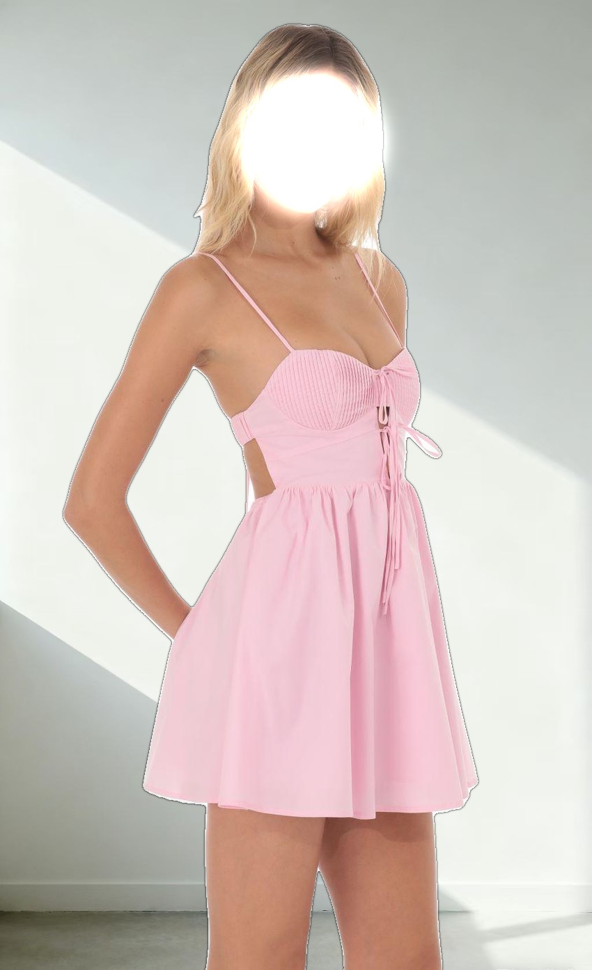 Front Ties A-line Dress in Pink