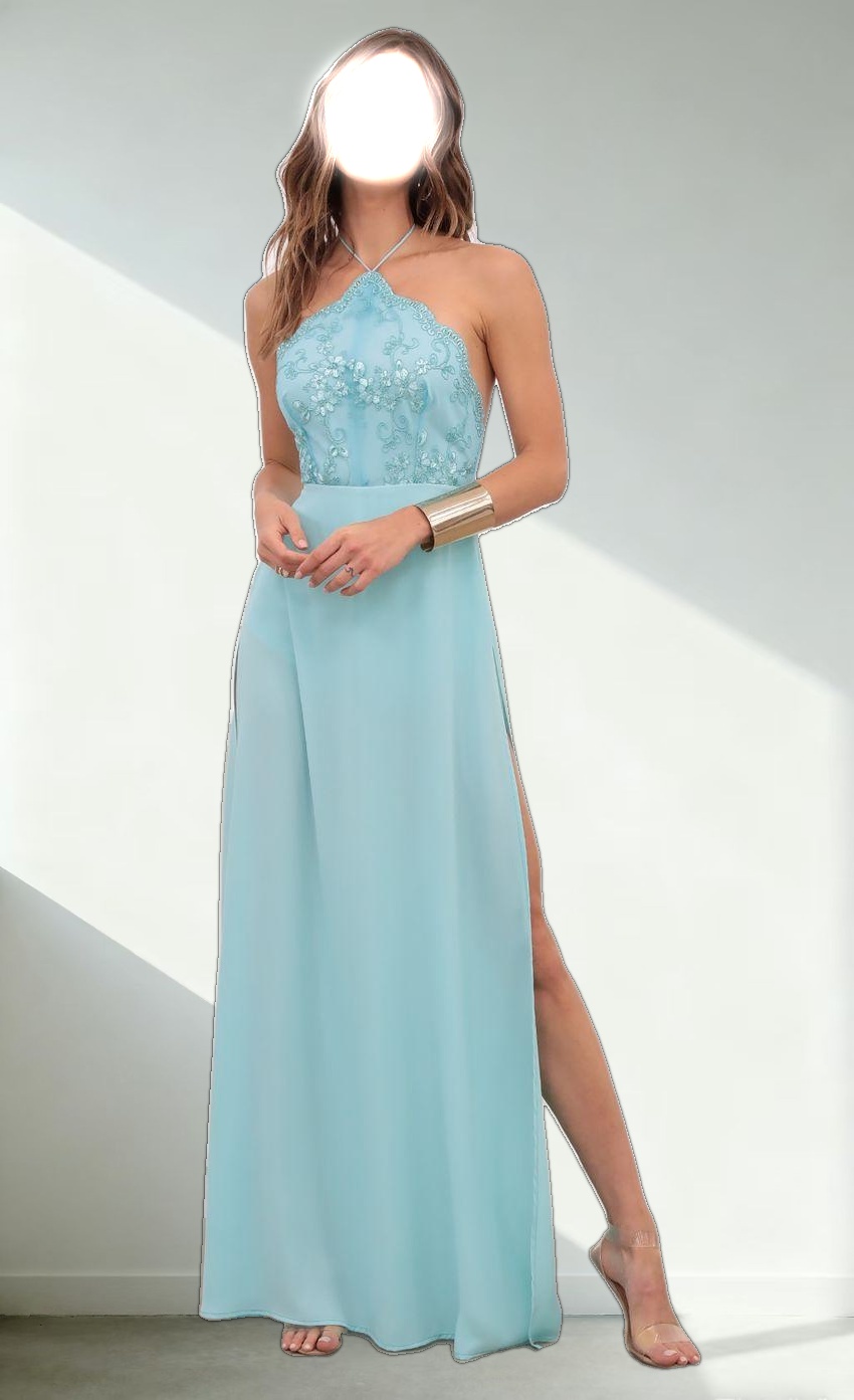 Halter Lace Dress in Aqua