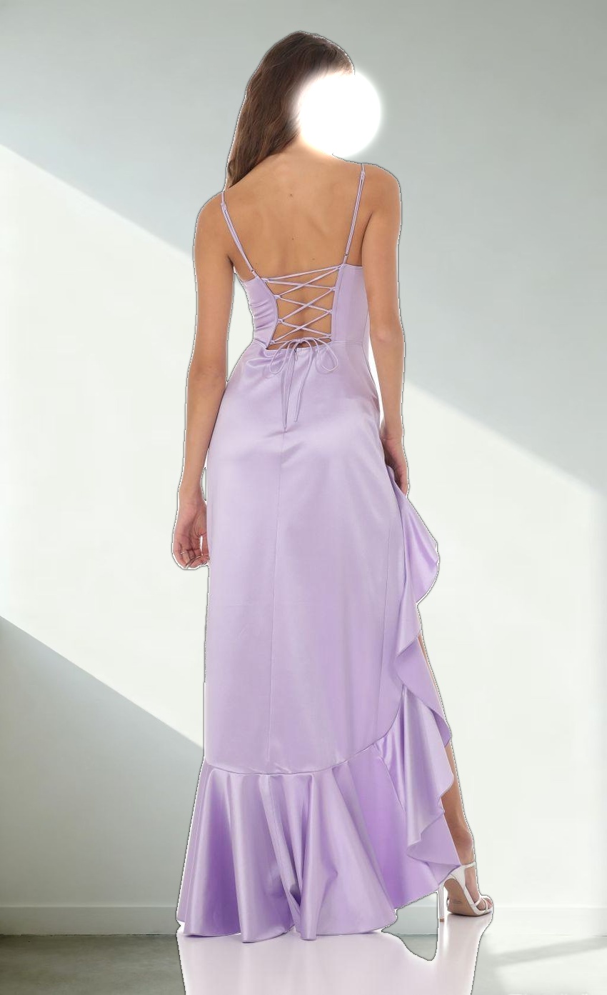 Venus Satin Ruffle Dress in Lavender