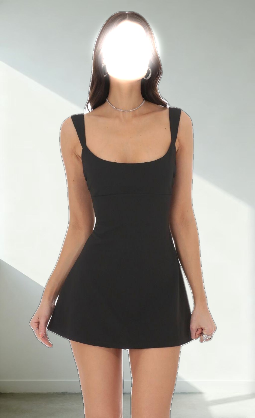 Wide Strap Flare Dress in Black