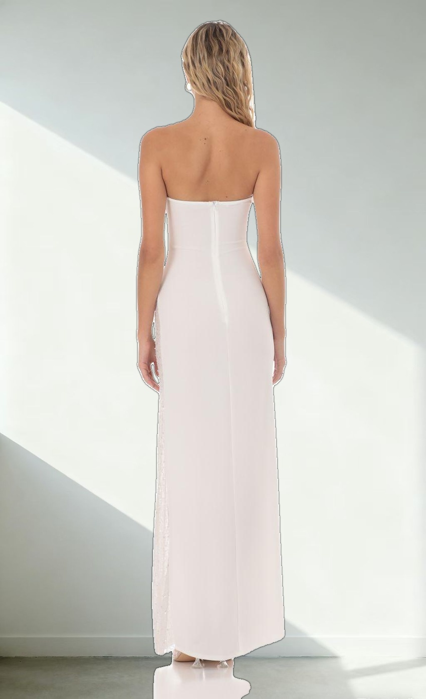 Strapless Mesh Sequin Slit in White