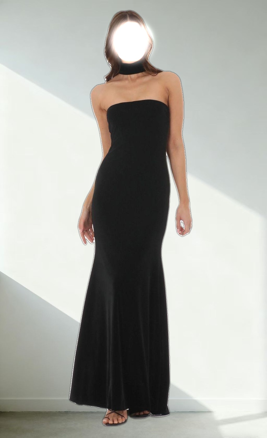 Velvet Reverse Halter Dress in Black