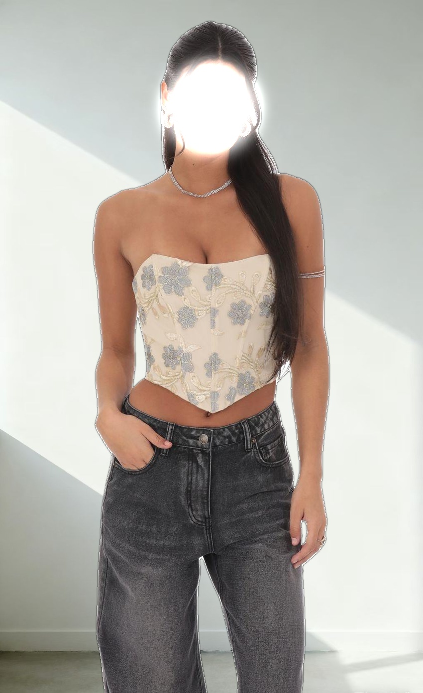 Floral Embroidered Corset Top on Cream
