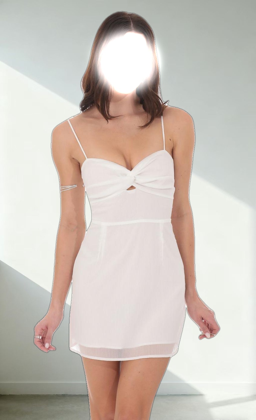 Shimmer Front Twist Dress in White