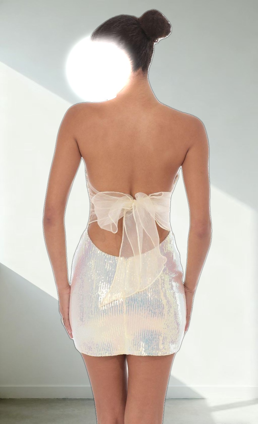 Iridescent Seqiun Strapless Bodycon Dress in Cream