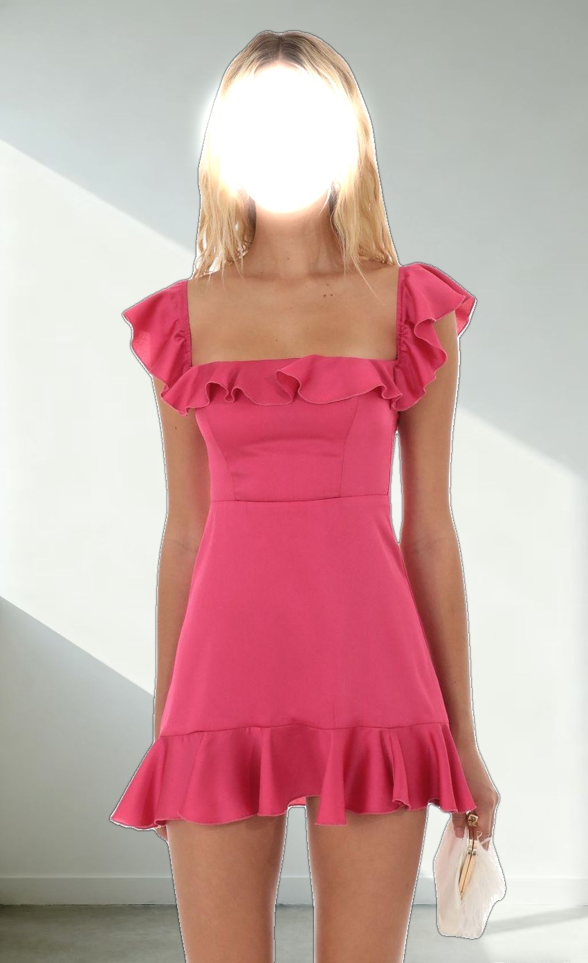 Ruffle Mini Dress in Magenta