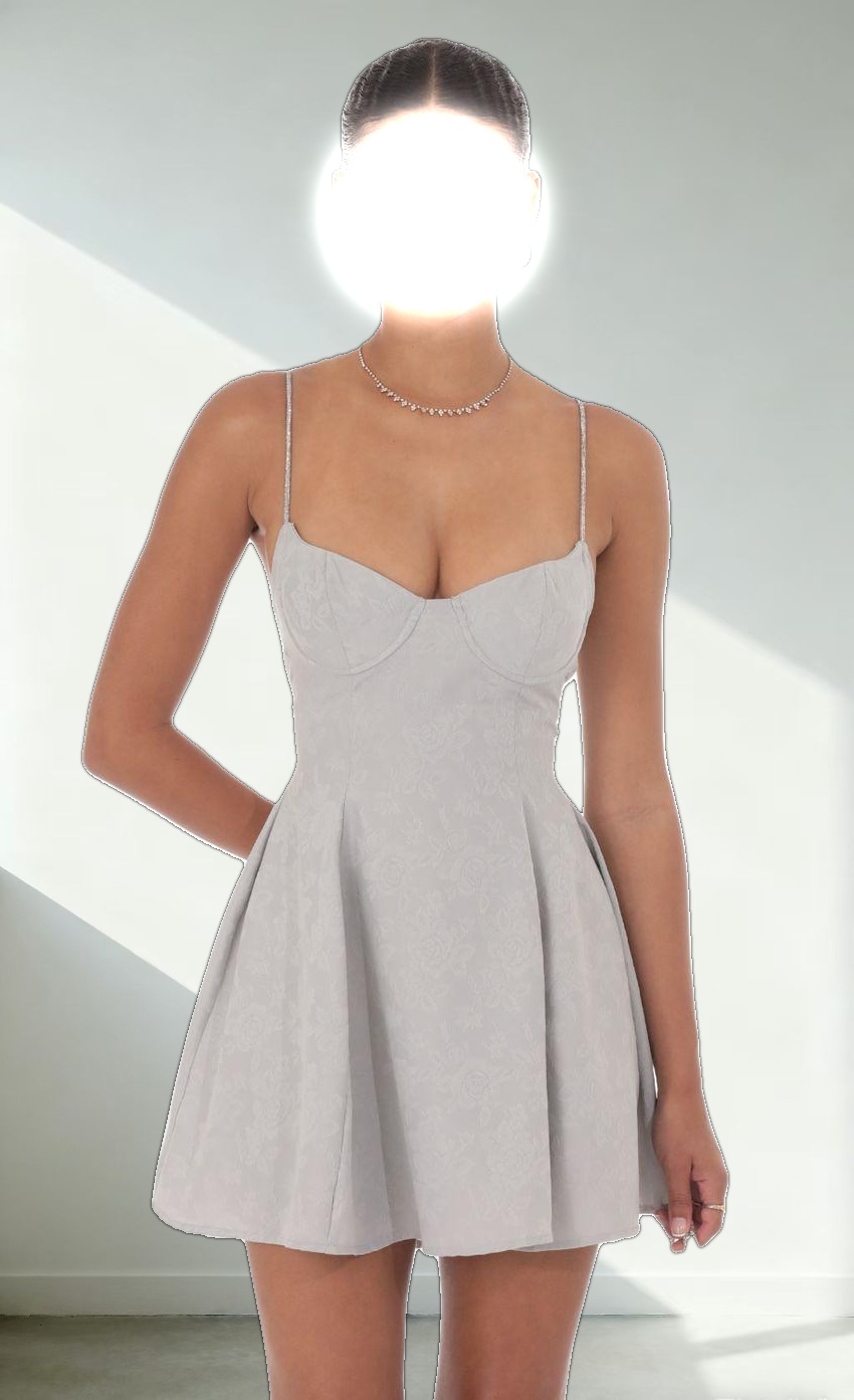 Rhinestone Jacquard A-line Dress in Grey