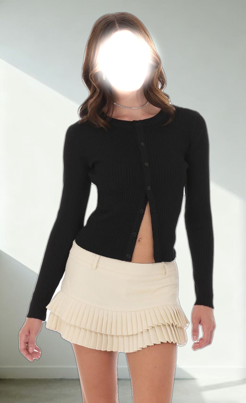 Ribbed Knit Button Cardigan in Black