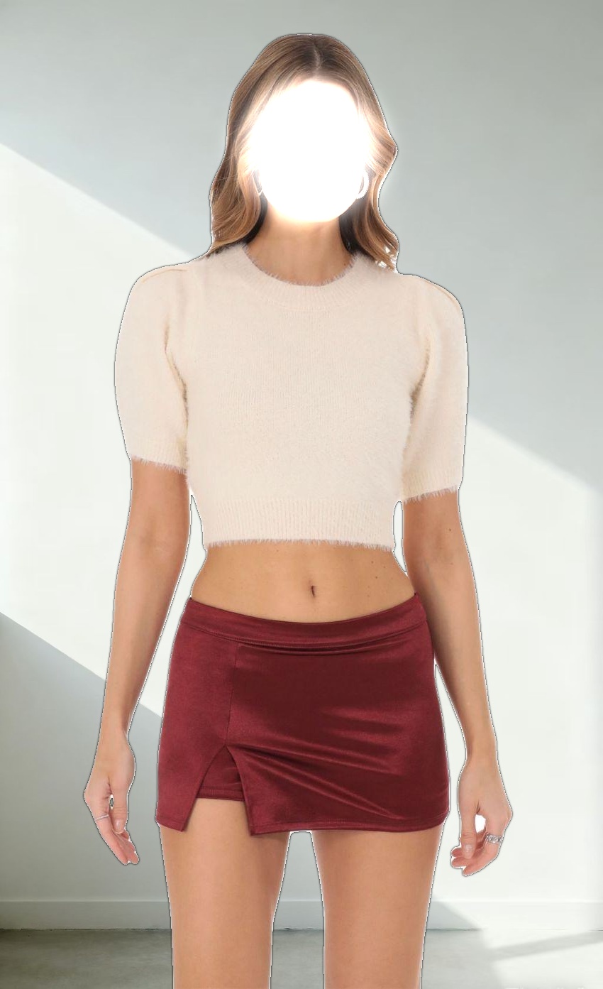 Puff Sleeve Fuzzy Top in Cream