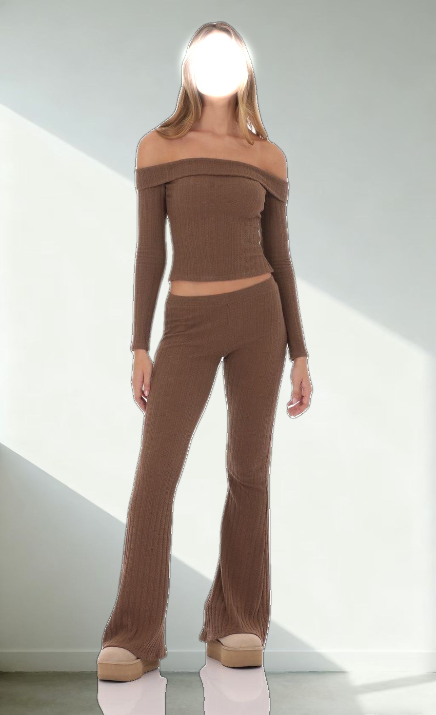 Knitted Flare Pants in Brown