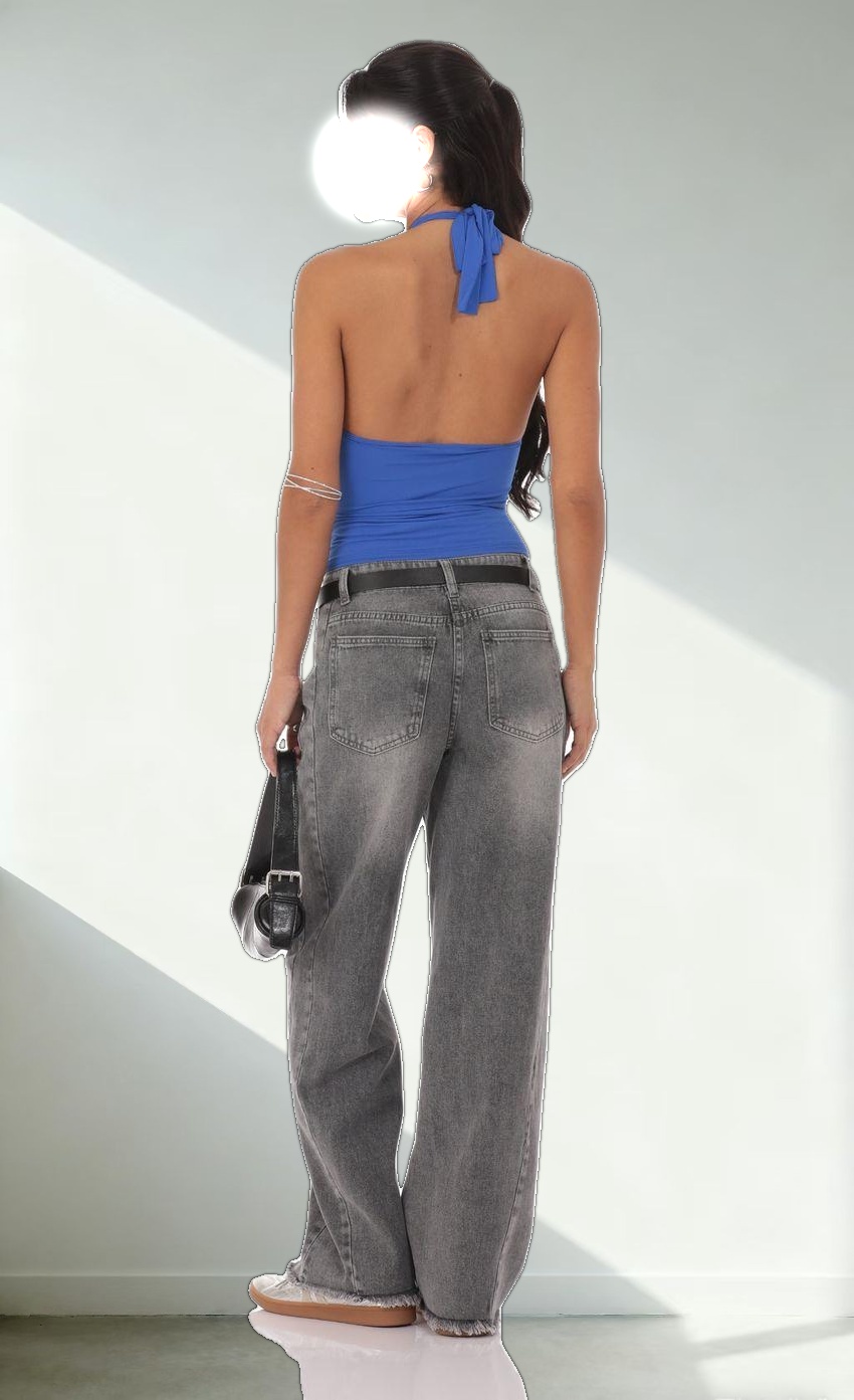 Faded Cutoff Jeans in Grey Denim