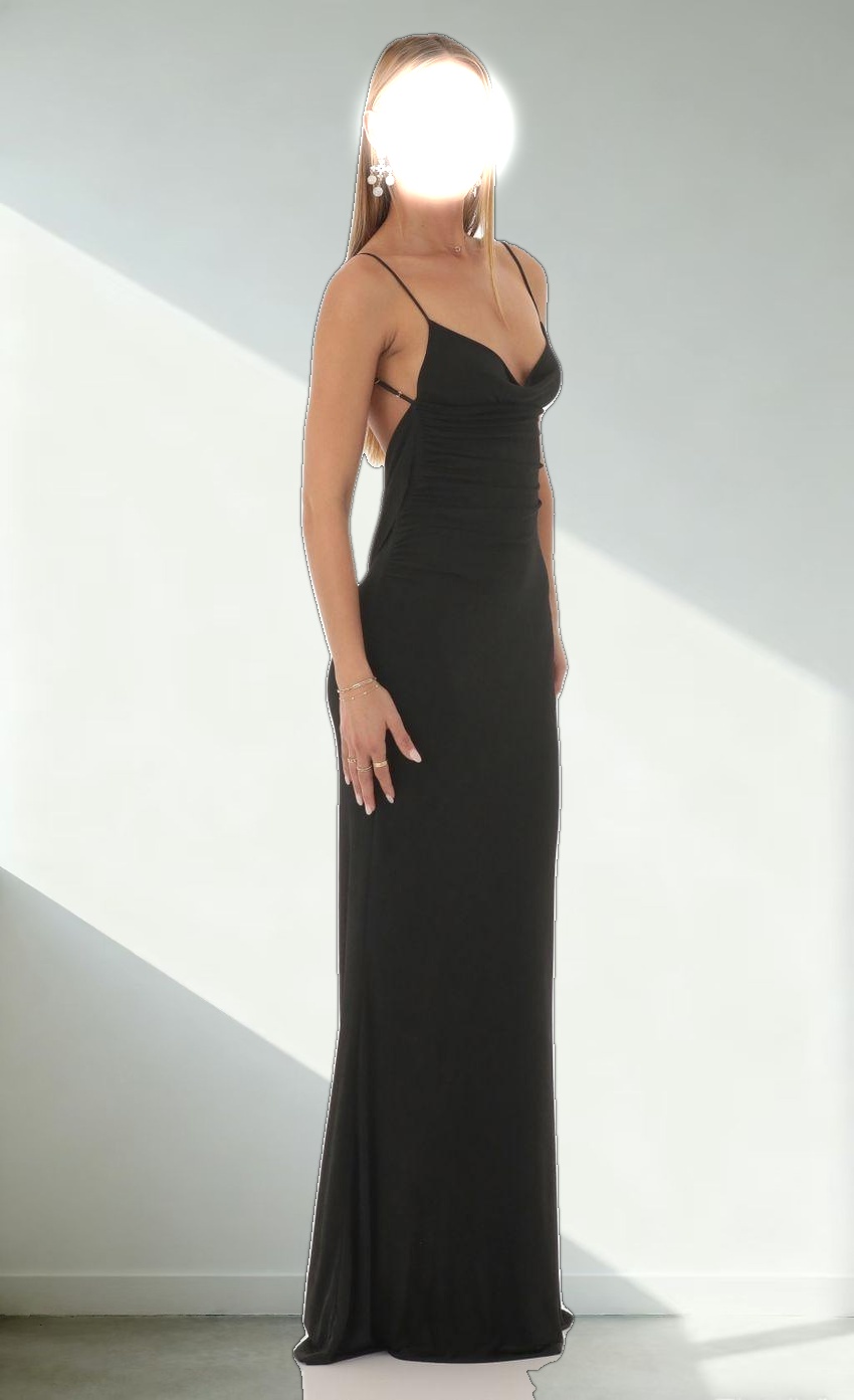Lace Open Back Maxi Dress in Black