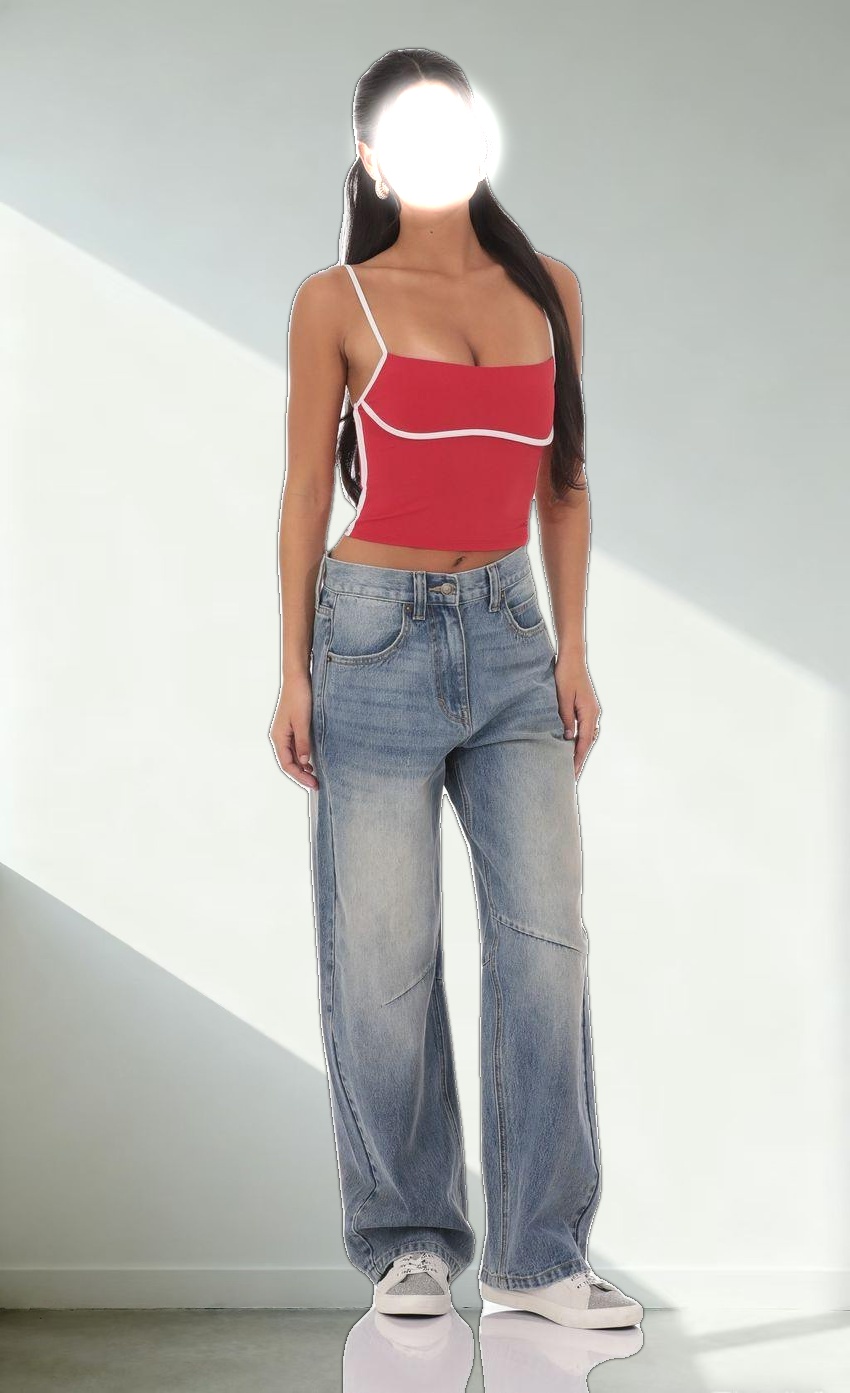 Outline Crop Top in Sky Red