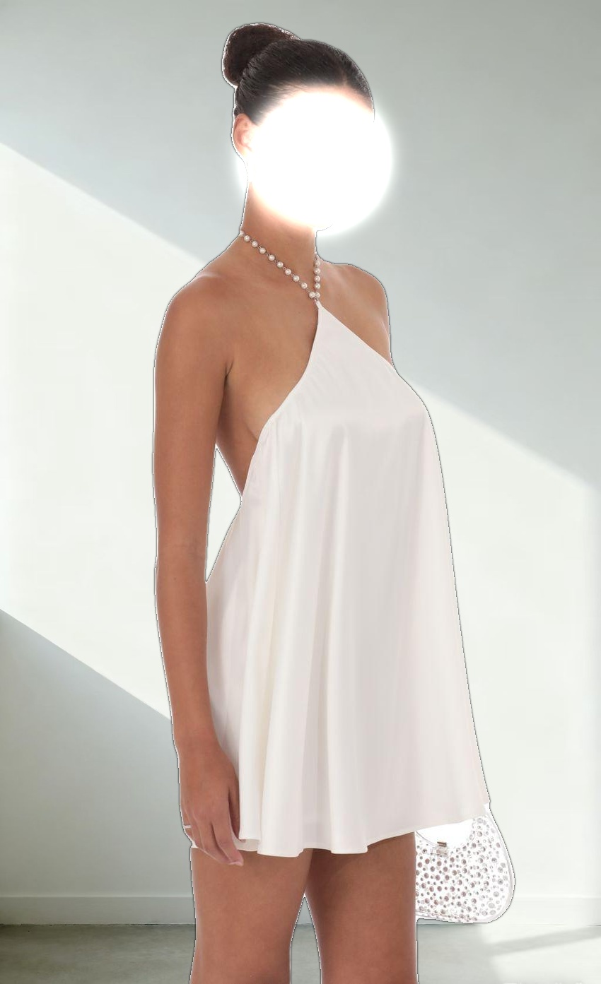 Pearl Halter Shift Dress in White