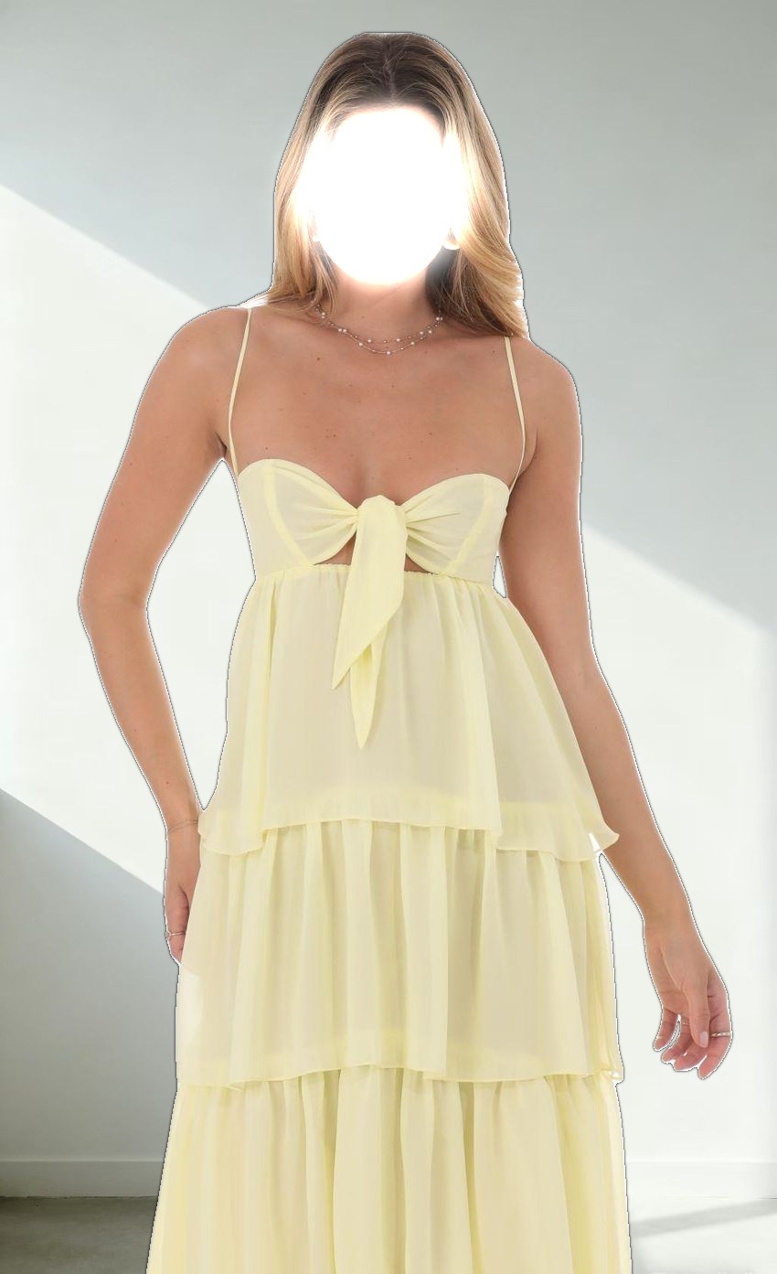 Ruffle Front Tie Maxi Dress in Yellow