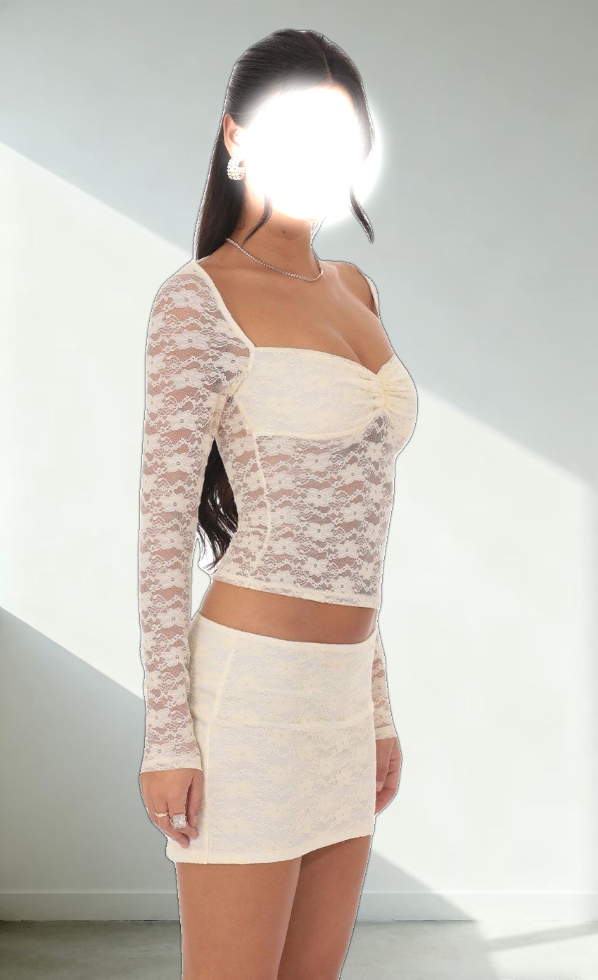 Sheer Lace Two Piece Set in Pastel Yellow
