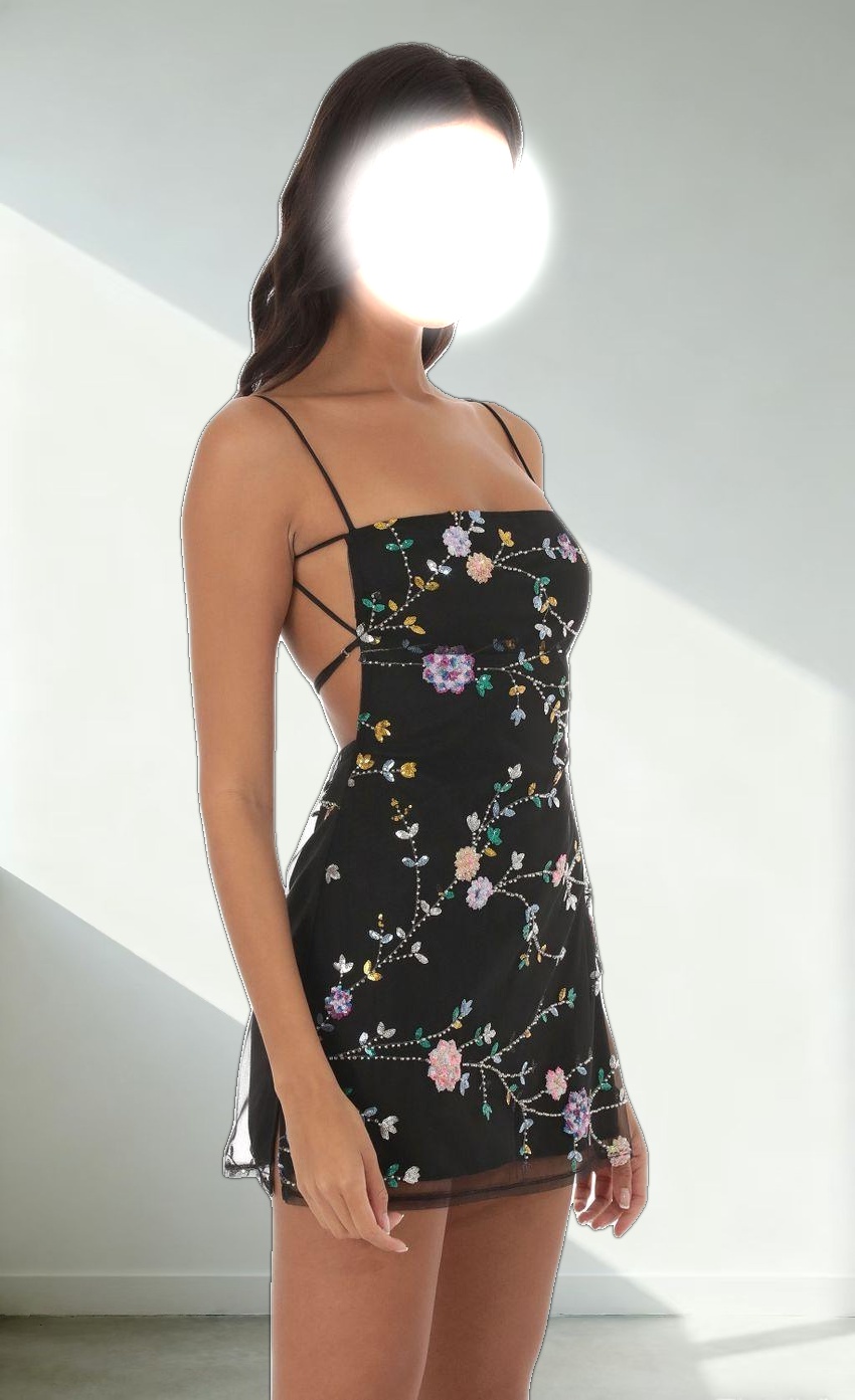 Floral Sequin Dress In Black