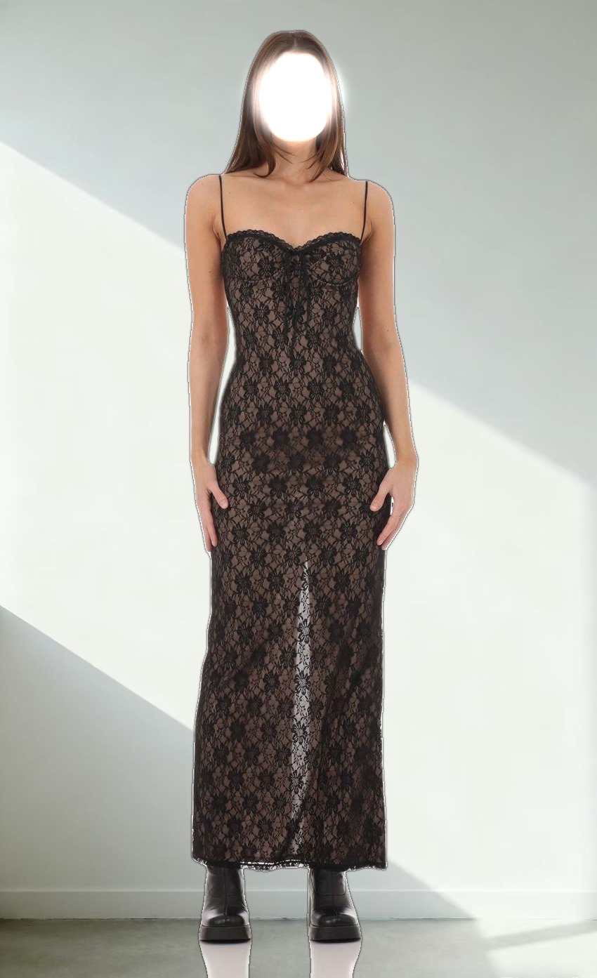 Lace Bodycon Maxi Dress in Black