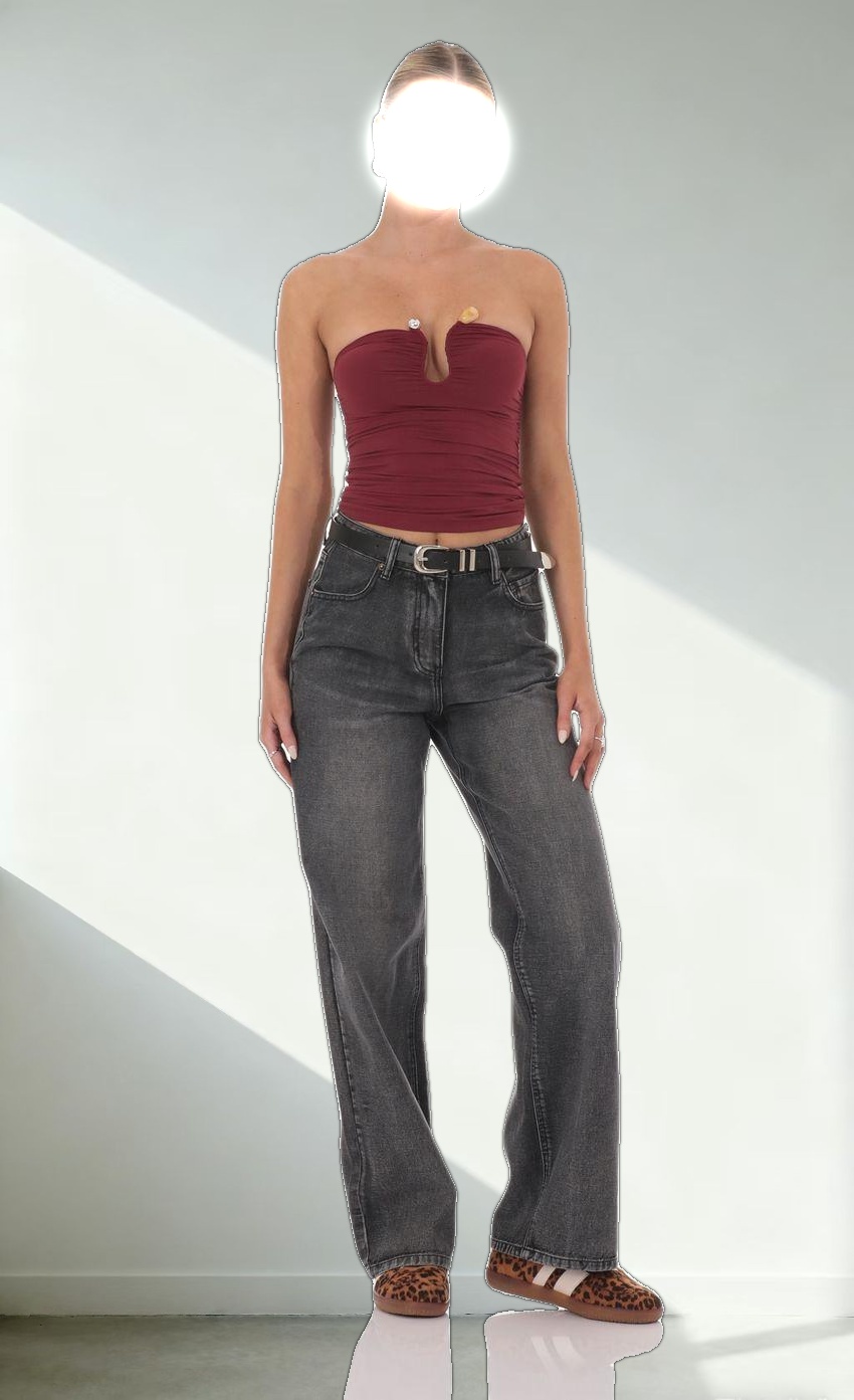 Embellished Tube Top in Burgundy