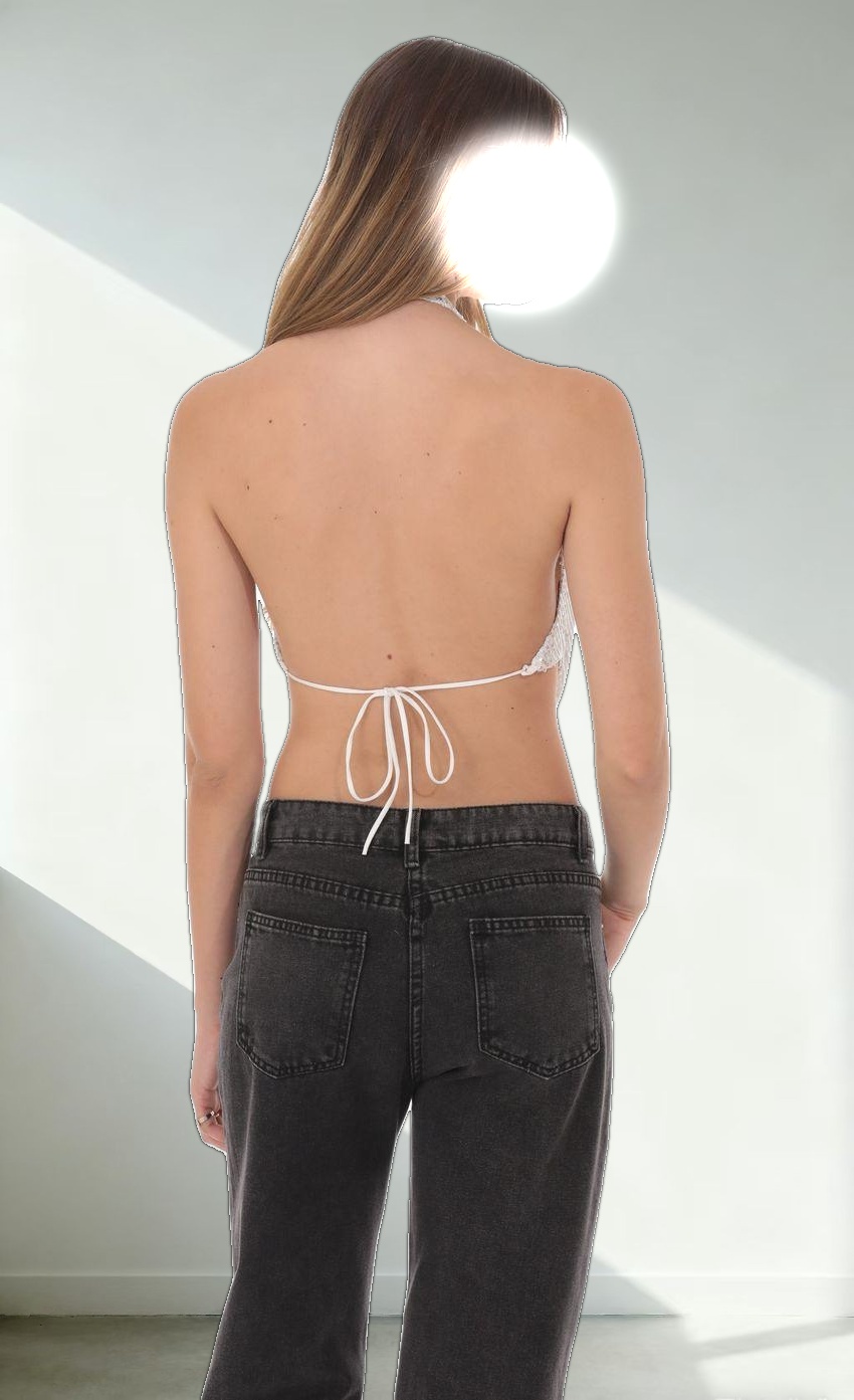 Sequin Plunge Top in Silver