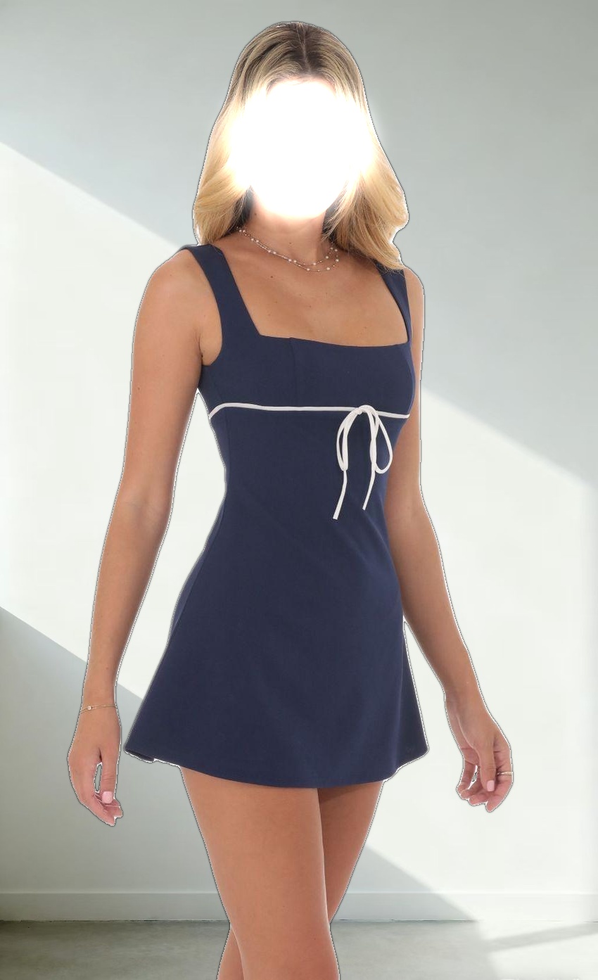 Wide Strap Front Tie Dress in Navy