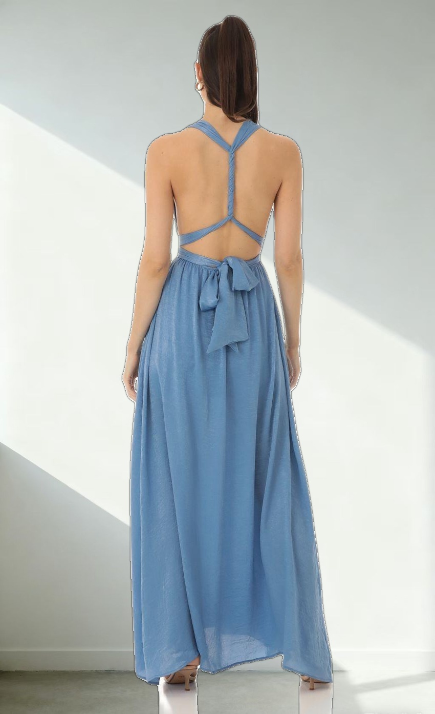 Satin Maxi Dress in Blue