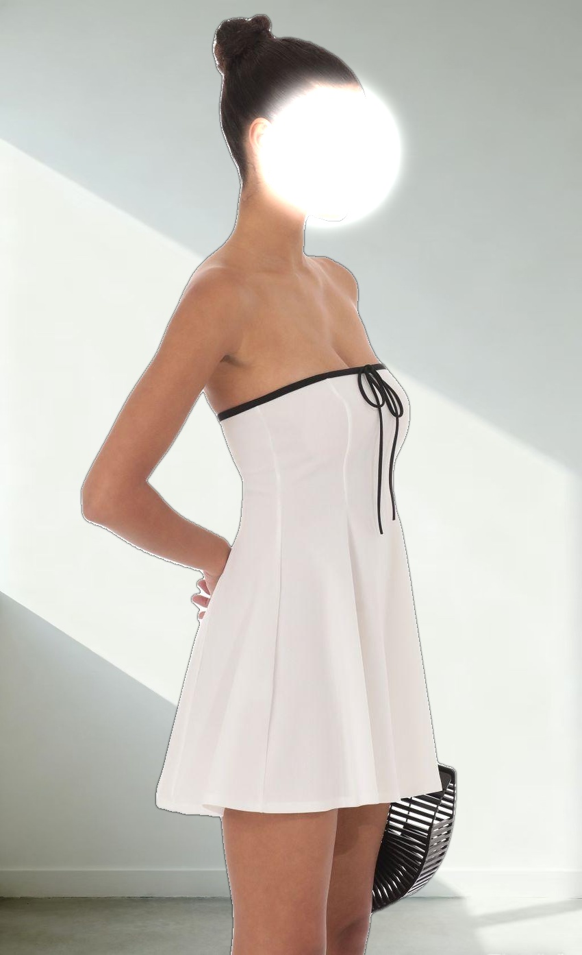 Black Trim Fit and Flare Dress in White