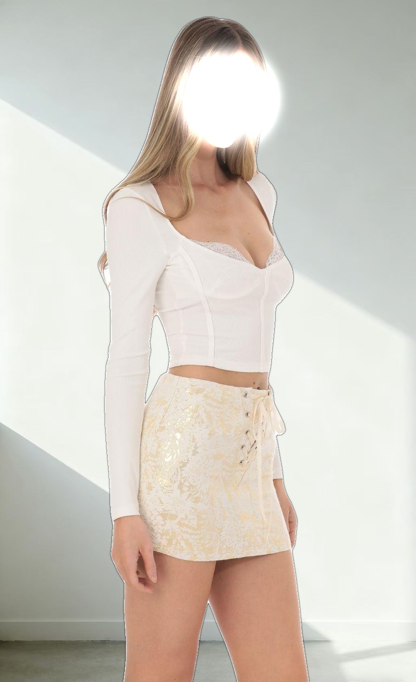 Gold Shimmer Ribbon Skirt in Cream