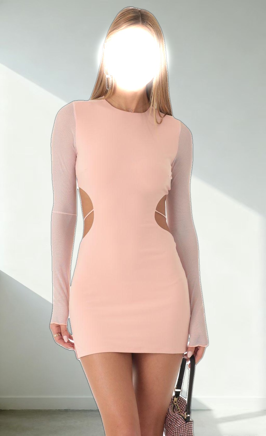 Long Sleeve Open Back Dress in Peach
