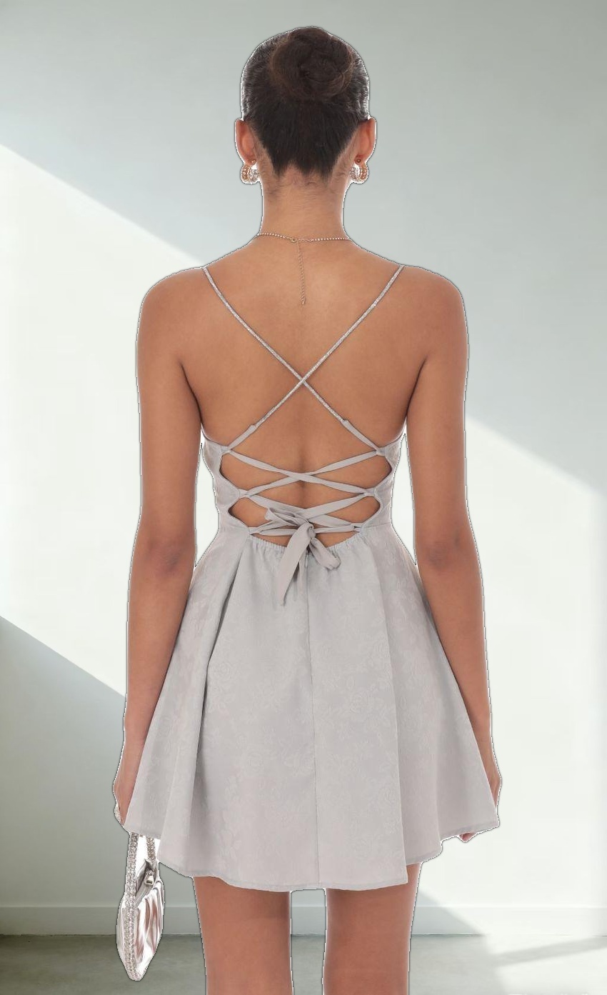 Rhinestone Jacquard A-line Dress in Grey