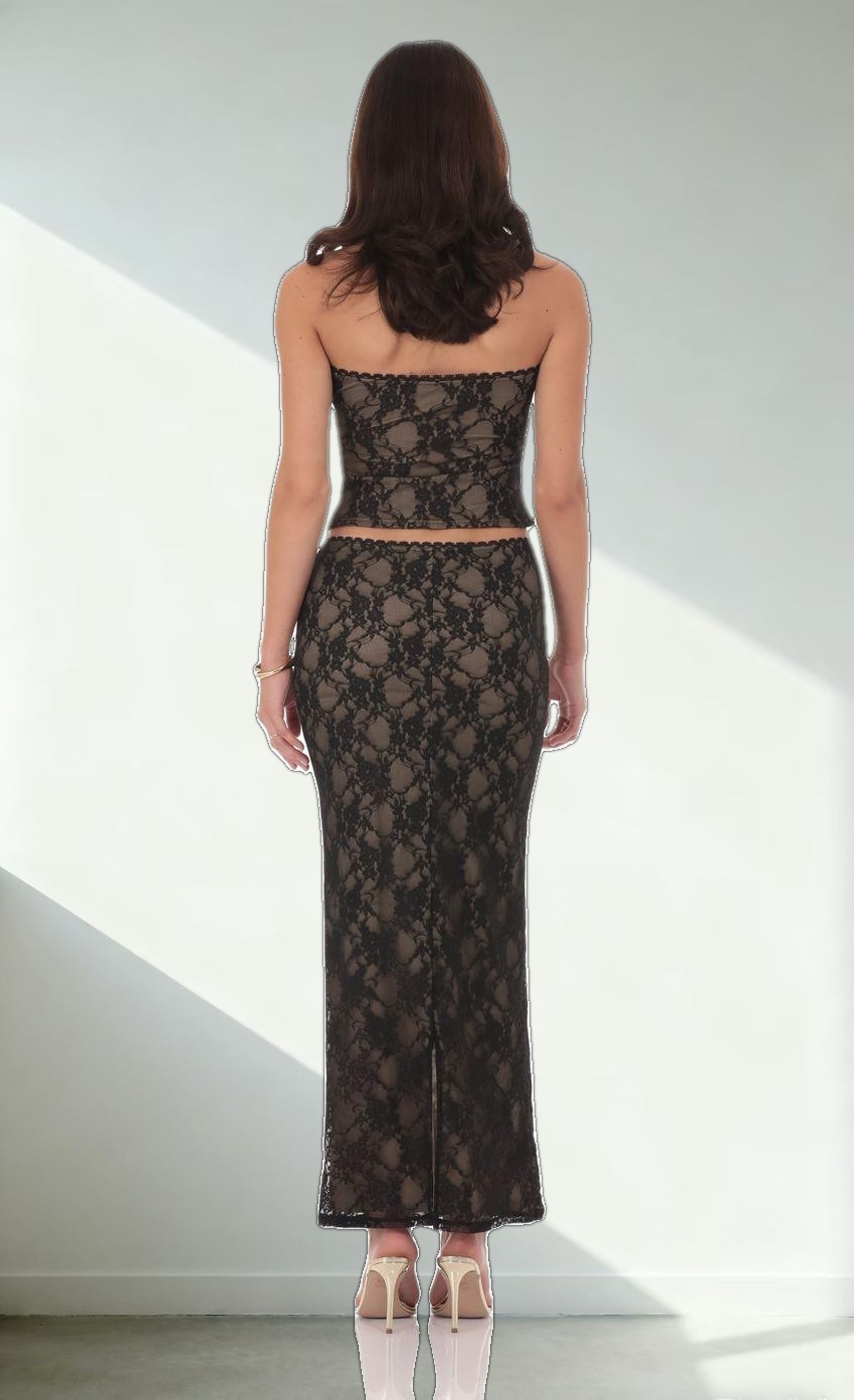 Lace Strapless Two Piece Set in Black