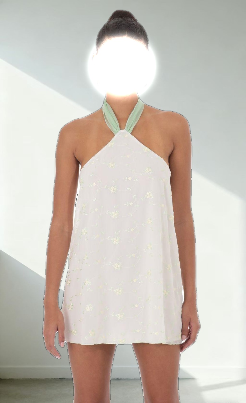 Floral Halter Shift Dress in White