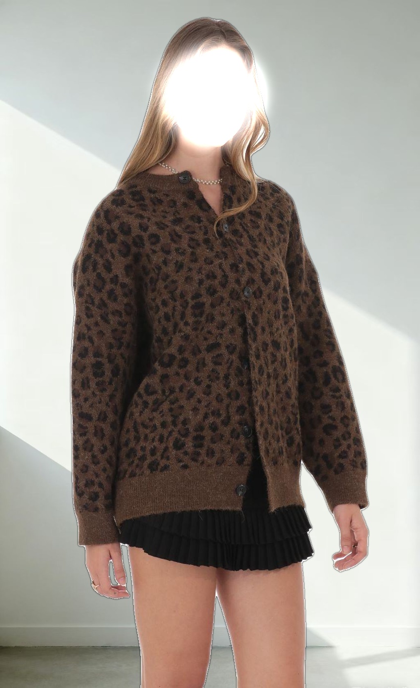 Oversized Knit Cardigan in Cheetah Print