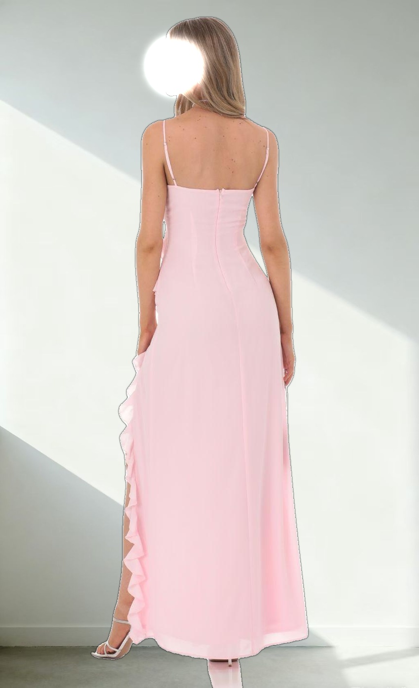 Ruffle V-Neck Maxi Dress in Pink