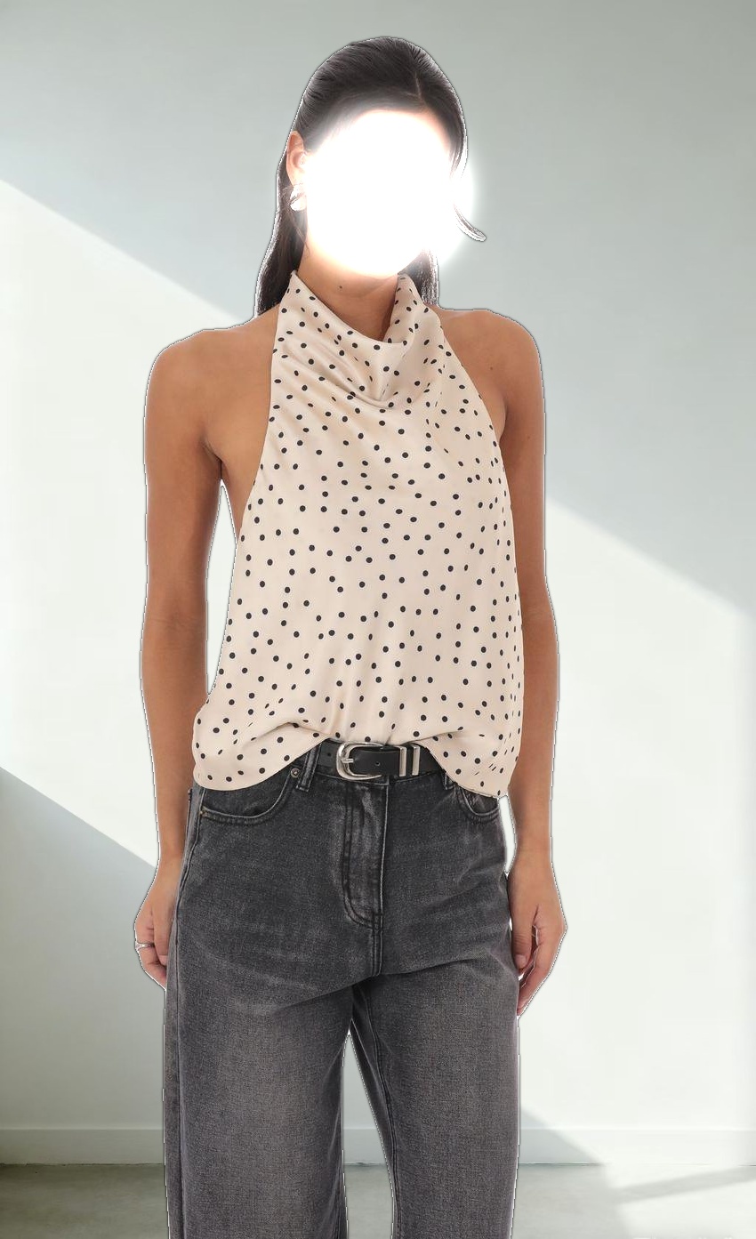 Mock Neck Polka Dot Top in Beige