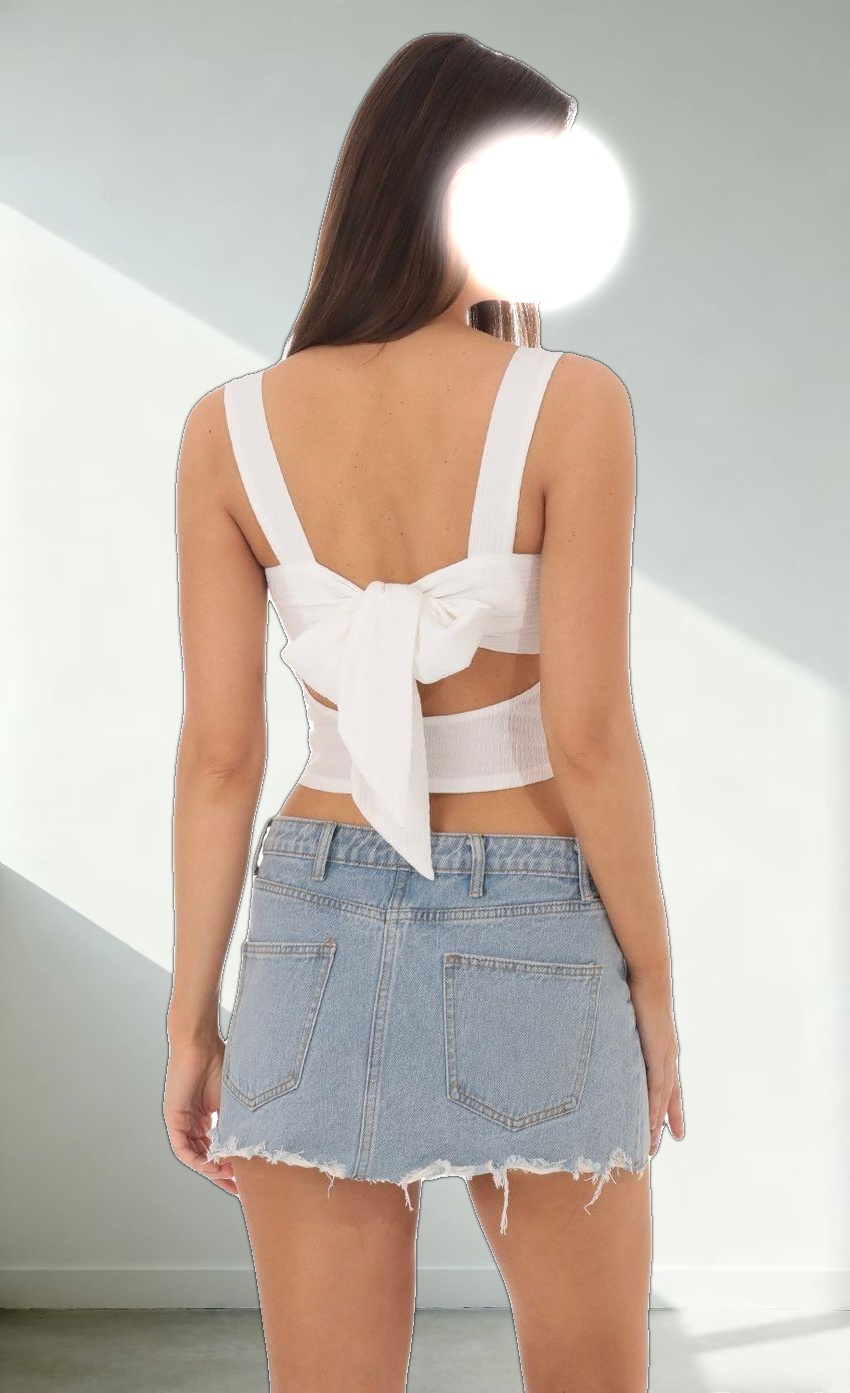 Double Pink Bows Top in White