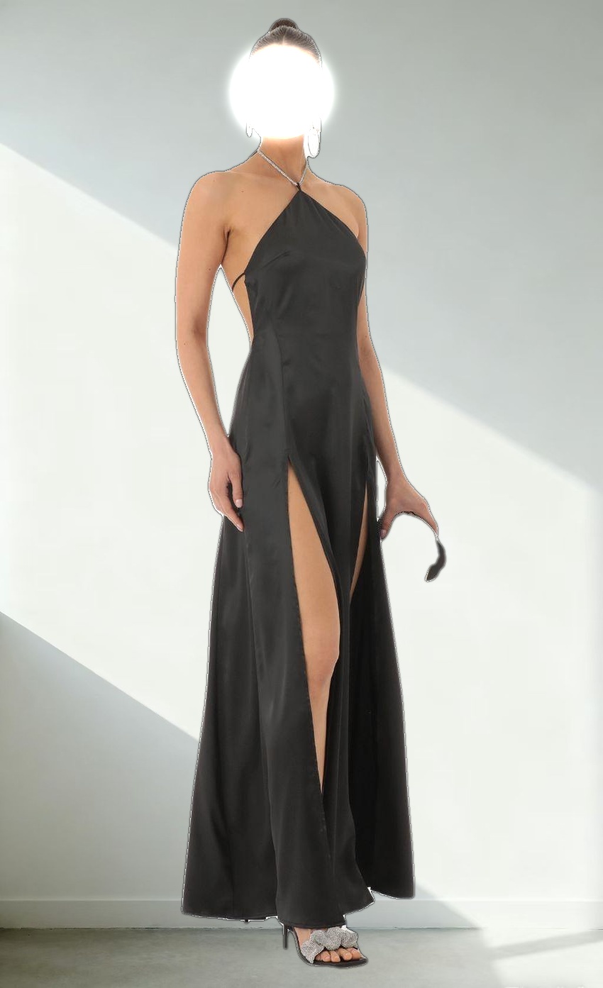 Rhinestone Halter Maxi Dress in Black