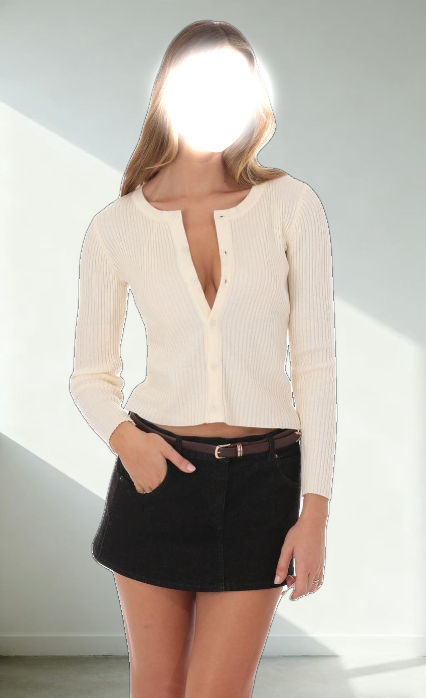 Ribbed Knit Button Cardigan in Cream