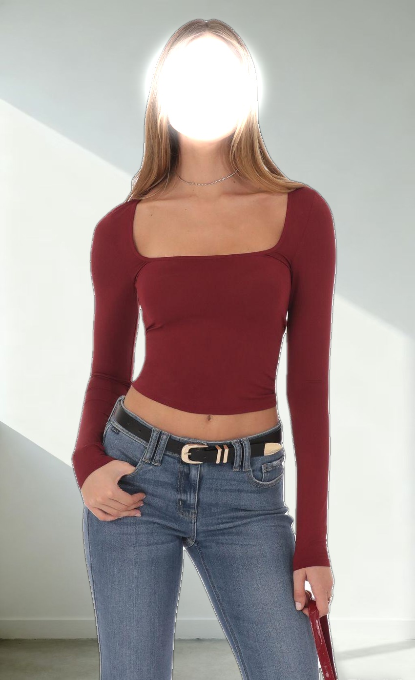 Scoop Neck Long Sleeve Top in Burgundy