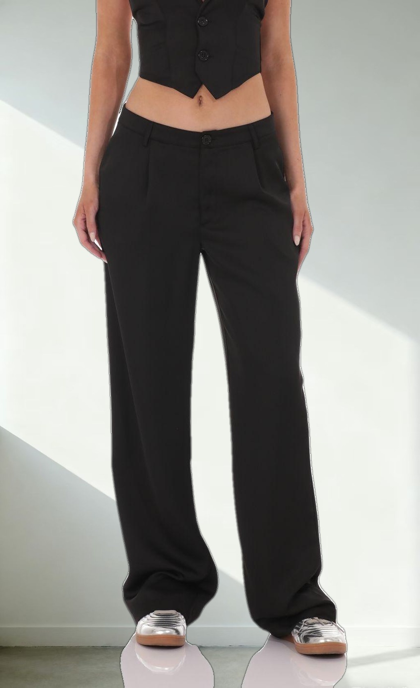Satin Straight Pants in Black