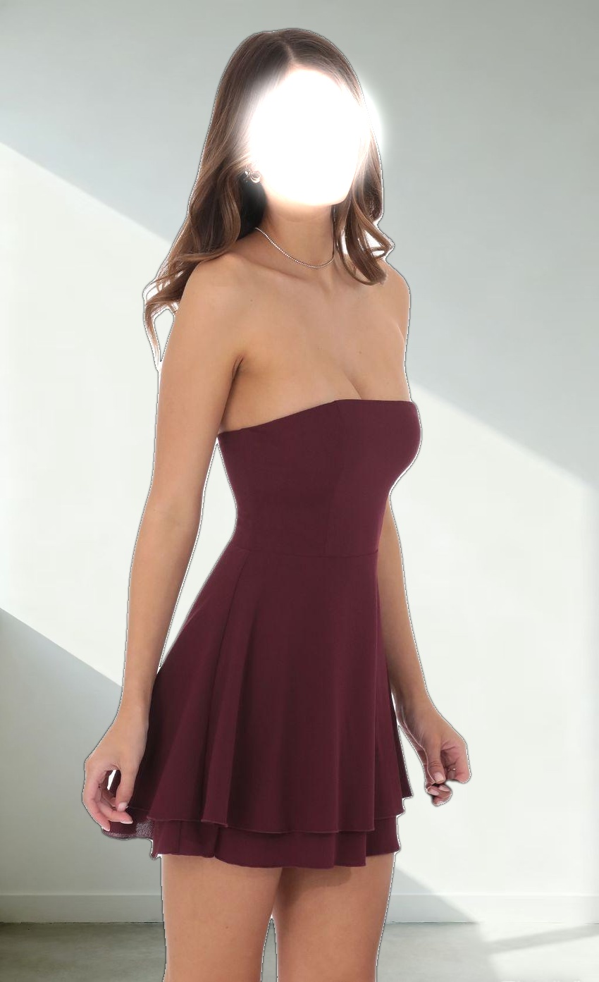 Strapless Back Tie A-line Dress in Burgundy