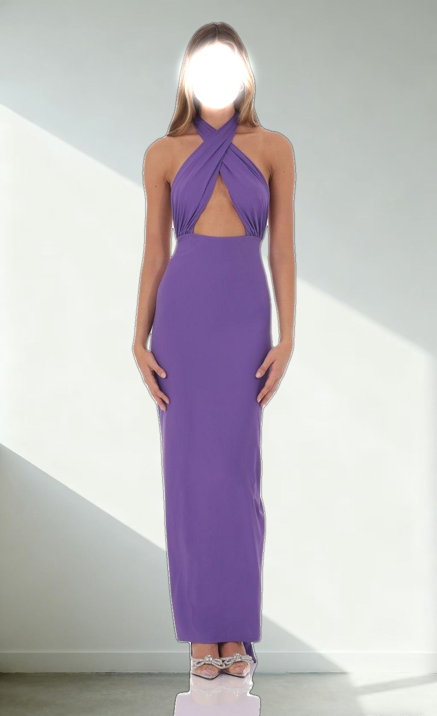Front Cross Halter Maxi Dress in Purple