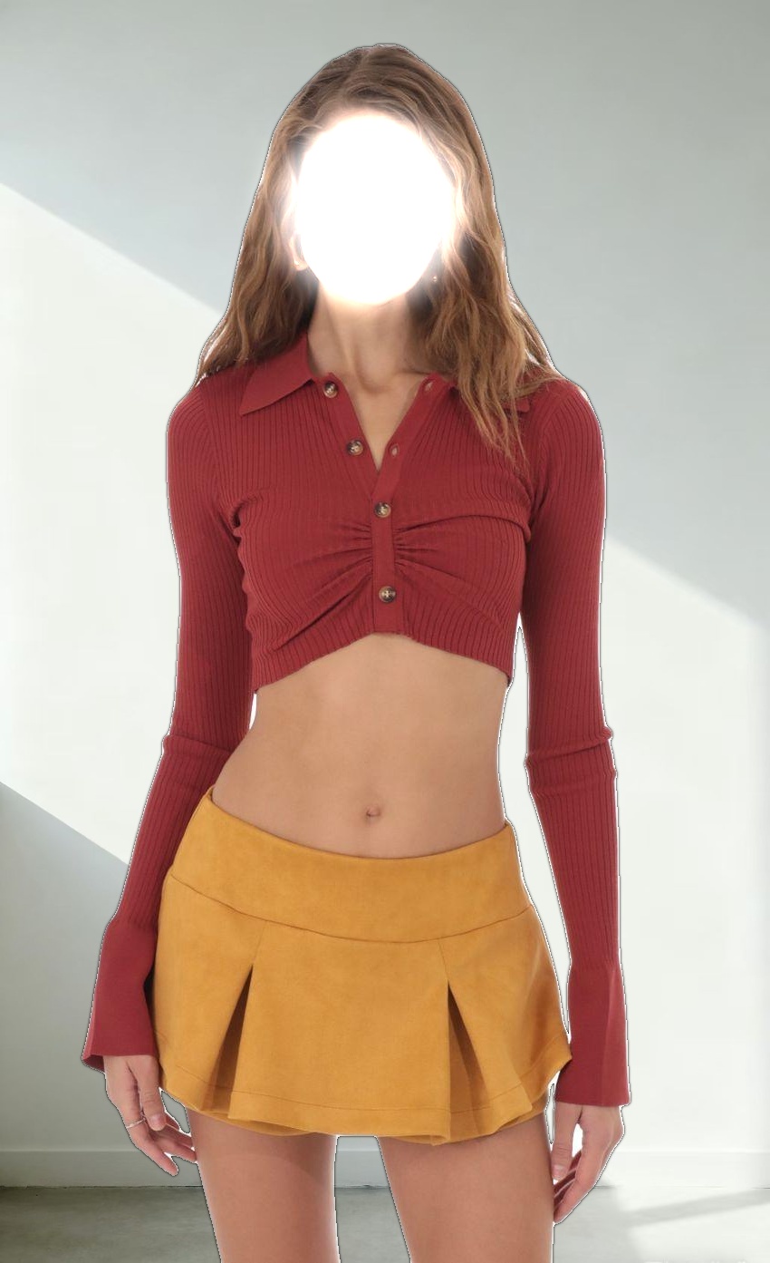Ribbed Collared Top in Maroon