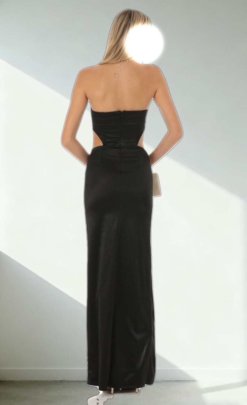 Satin Cutout Corset Maxi in Black